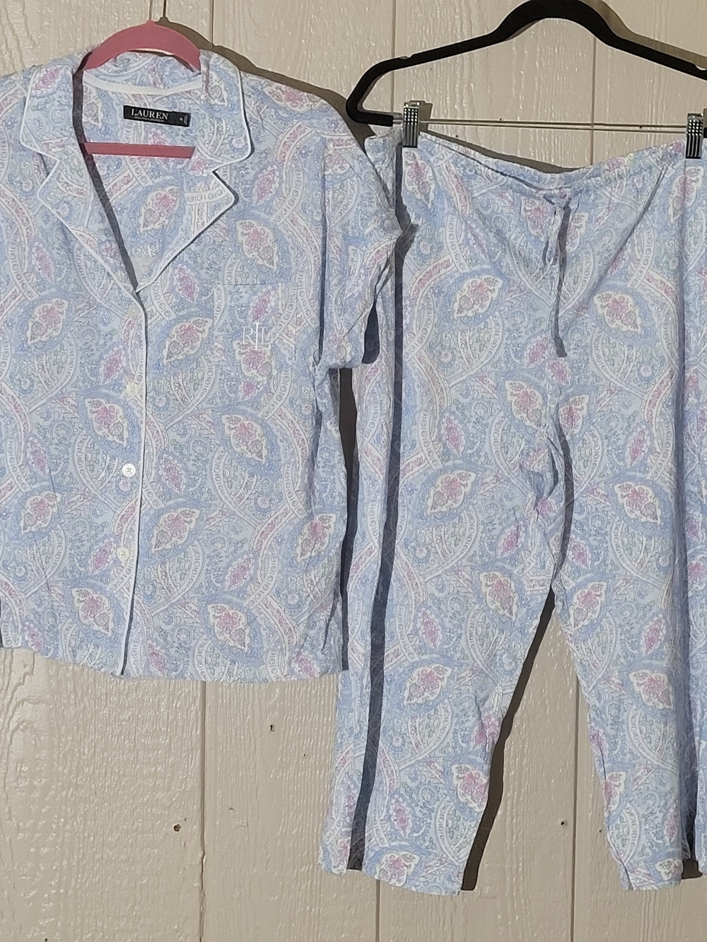 Lauren Ralph Lauren Light Blue & Pink Paisley Cotton Pajama Set